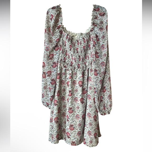 Altar’d State Floral Long Sleeve Dress Glitter Ruched Off Shoulder - Size 1X - Picture 1 of 5